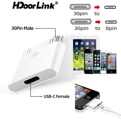Hdoorlink USB C Sang 30Pin Adapter Type-C Adapter Sạc Đồng Bộ Chuyển Đổi Cho iPh 4 / 4S Pad 2 / 3 Pod Touch 4