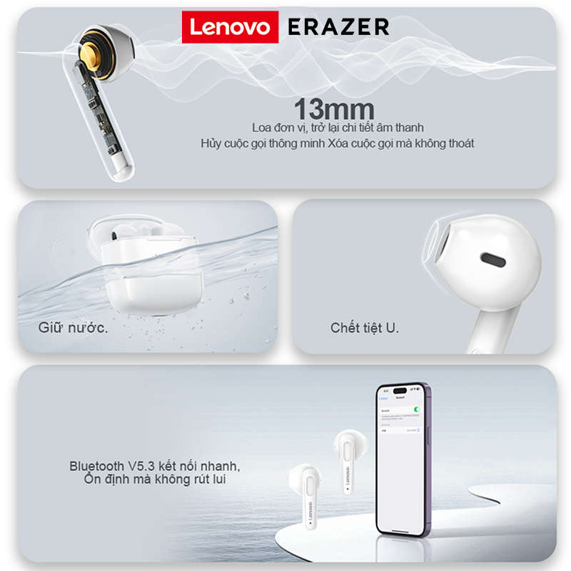Lenovo  XT98 PRO Tai nghe không dây Bluetooth 5.3 âm thanh nổi HD giảm ồn thông minh cảm ứng chống nước | BigBuy360 - bigbuy360.vn