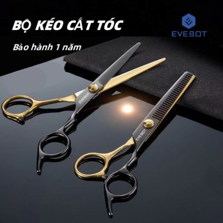 EVEBOT Bộ kéo chuyên nghiệp 10 mảnh để làm tóc,Mạ titan đen và vàng