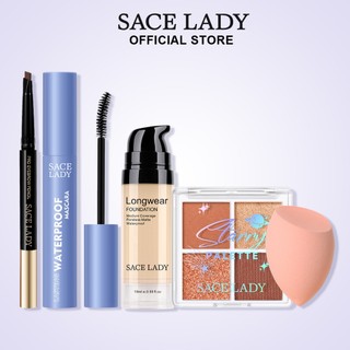 SACE LADY Bộ Mỹ Phẩm Chuyên Nghiệp Gồm Kem Nền Dạng Lỏng + Bút Kẻ Lông Mày + Phấn Mắt +Mascara + Mút Tán