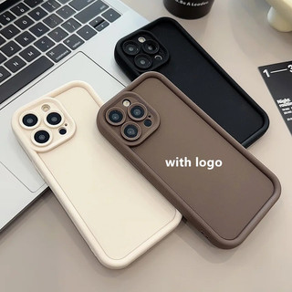 Ốp điện thoại silicon màu trơn logo màu trắng cho IPhone15 14 13 12 11 Pro MAX IXS MAX XR XS 7 8 G 7 8 6 6s Plus Vỏ máy ảnh chống sốc Bảo vệ ốp lưng mềm dạng lỏng