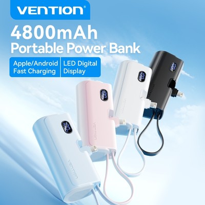 Sạc dự phòng Màn hình LED Vention 4800mAh Ngân hàng điện Loại Lightning có thể gập lại Pin sạc dự phòng có sạc nhanh 22,5W cho Ip 16 điện thoại / đồng hồ / tai nghe