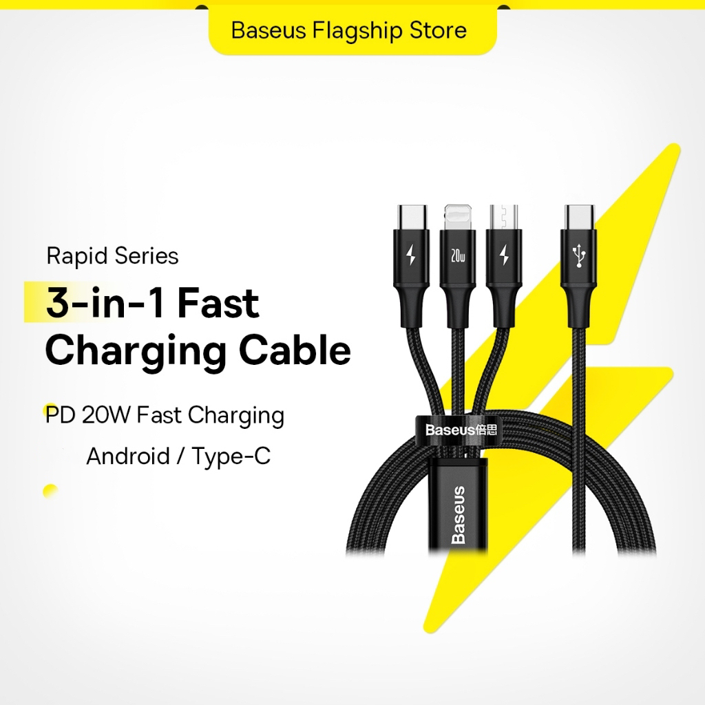Cáp dữ liệu sạc nhanh Baseus 3 trong 1 USB Type C 20W PD Type-C sang C + L + C | BigBuy360 - bigbuy360.vn