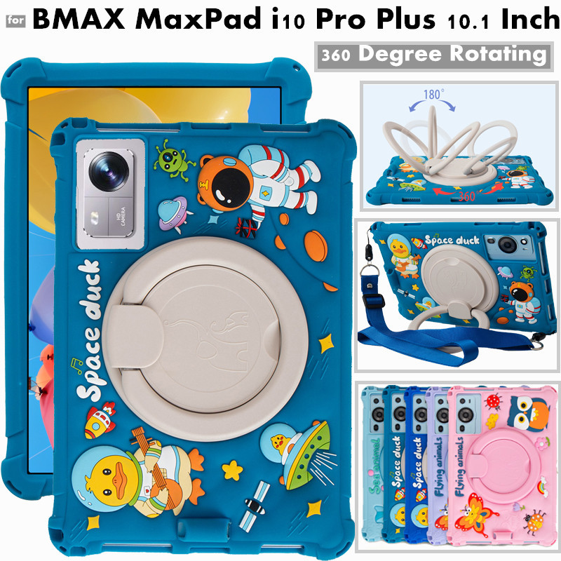 Dành Cho BMAX MaxPad i10 Pro Plus 10.1 Inch Xoay 360 Độ Hoạt Hình Dễ Thương Chống Sốc Silicon Mềm Bả