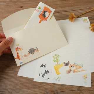 9 Cái / bộ Phong Bì Mèo Kawaii Có Miếng Lót Chữ Hoạt Hình Dễ Thương Giấy Viết Giáng Sinh Quà Tặng Năm Mới Quấn Tiệc Cưới Thiệp Mời Bưu Thiếp Bao Văn Phòng Phẩm