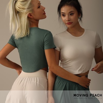 MOVING PEACH Áo thun thể thao nữ Yoga Skinny Dri-fit Fitness Top có đệm ATE