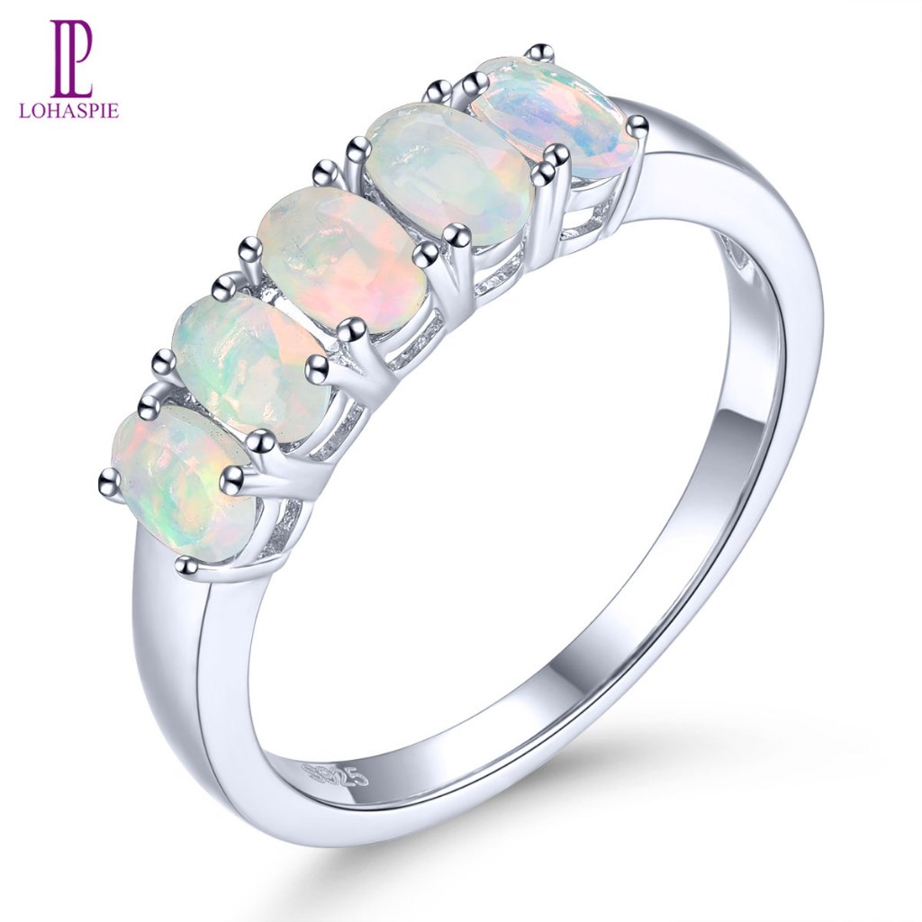 Lohaspie Trang Sức Thật Chắc Chắn Bạc 925 Nhẫn Opal Tự Nhiên Rhodolite Garnet Nhẫn Bạc 925 Nhẫn Nguy