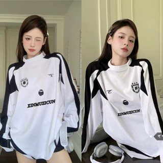 Áo thun dài tay thể thao nam nữ phong cách retro Mỹ Áo thun cổ tròn dáng rộng - Áo bóng đá Áo sơ mi Unisex Oversize Hottrend 2024