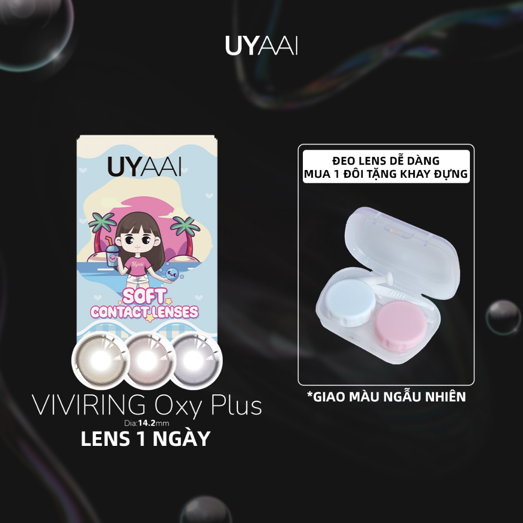 Lens 1 ngày cận trong suốt kính áp tròng UYAAI cho mắt thở 1 ngày 0,00--6.00 Gói kết hợp VIVIRING màu hồng