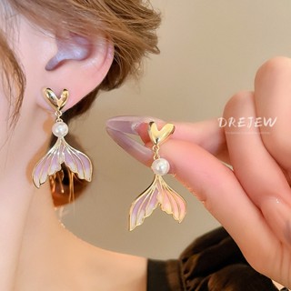  DREJEW Bạc 925 Kim gradient Đuôi Nàng Tiên Cá Bông Tai Ngọc Trai Ngọt Ngào Phong Cách Công Chúa Bông Tai Nhẹ Sang Trọng niche Cao Cấp Không Gây Dị Ứng 