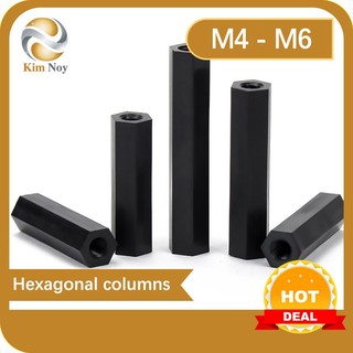  M4M5M6 Cột cách ly cột Nylon lục giác Cột hỗ trợ cách nhiệt bằng nhựa Miếng đệm đinh tán Cột nhựa màu đen Đầu đôi