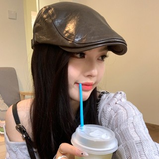 Mỹ Retro Da PU Ngược Mặc Phía Trước Mũ Nữ Mùa Hè Phù Hợp Với Cô Gái Nóng Cá Tính Niche Mặt Mũ Nồi Nhỏ