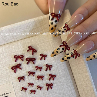  Rou Bao 50 Chiếc Móng Tay Pháp Rượu Vang Đỏ Nơ Nữ Tính 3D Nhựa Móng Tay Nghệ Thuật DIY Quyến Rũ Trang Trí 