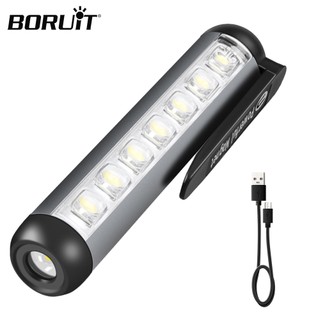  Đèn pin LED di động Mini BORUiT Type-C có thể sạc lại Đèn pin siêu sáng có kẹp nam châm 