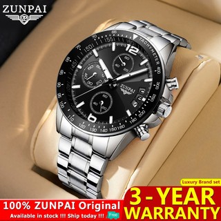 ZUNPAI Đồng Hồ Quartz Ba Mắt Đa Năng Dây Thép Không Gỉ Thời Trang Thể Thao Cho Nam Watch Chronograph