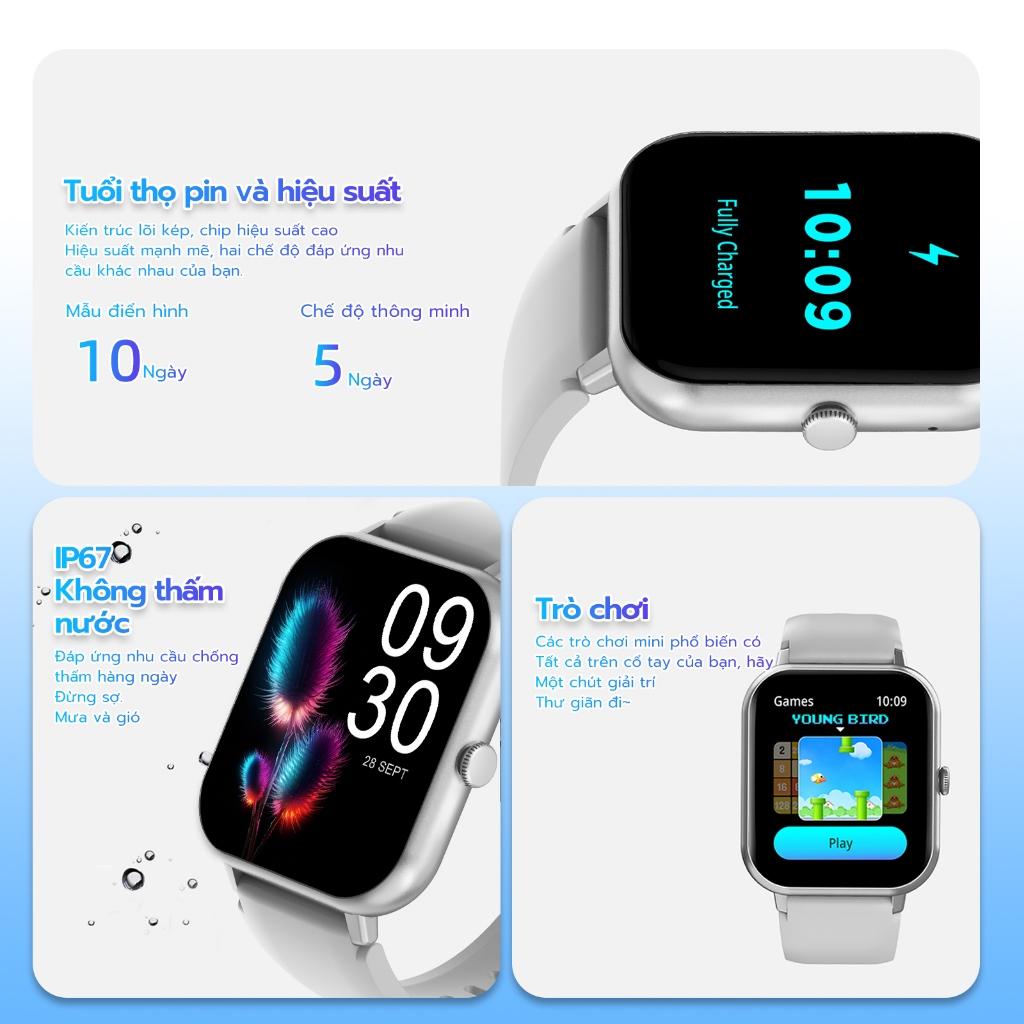 Đồng hồ thông minh chính hãng GOOJODOQ 2024 Màn hình cảm ứng, theo dõi sức khỏe, kết nối điện thoại để nhận tin nhắn, gọi điện, chống nước