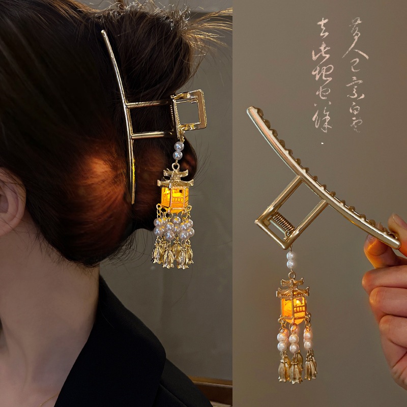 Đẹp phát sáng đèn lồng sân kẹp phong cách cổ xưa sườn xám phụ kiện tóc kim loại cao cấp kẹp tóc