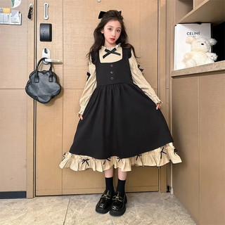  3-14 Tuổi Thu Đông Quần Áo Trẻ Em Đầm Bé Gái Đầm Trẻ Em Bé Gái Gothic Đầm Công Chúa Trung Lớn Trẻ Em Phong Cách Phương Tây Tay Phồng Nơ Giả Hai Mảnh Đầm Công Chúa 