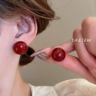DREJEW Bạc 925 Phong Cách Hồng Kông Bông Tai Ngọc Trai Burgundy Đơn Giản 2024 Mới Đi Lại Bông Tai Internet Người Nổi Tiếng Cùng Thời Trang Bông Tai Đa Năng Không Gây Dị Ứng