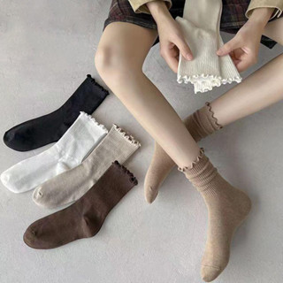 💕Dy💕Tất Trắng Cao Cổ Hàn Quốc, Tất Cổ Cao Nữ Bèo Nhún Chất Len Gân Thời Trang Vintage