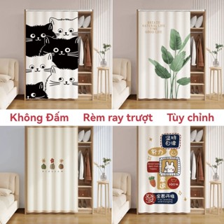 Rèm che đồ lặt vặt tủ quần áo đơn giản, rèm trượt đường ray tự dính, rèm cửa không đục lỗ, che giấu độ xấu, chống bụi, chống dầu, dễ tháo rời và giặt