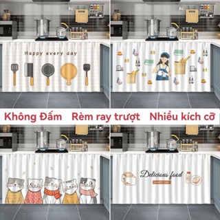 Rèm tủ bếp không đục lỗ. Rèm cửa chống bụi, chống thấm nước, chống dầu, rèm che hoạt hình dễ thương, rèm trượt tự dính, trang trí nhà cửa.