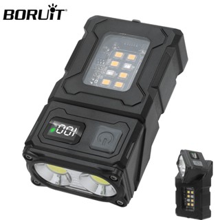Boruit 180° Đèn pin LED có thể xoay được Móc khóa Đèn pin sạc USB có màn hình nguồn nam châm