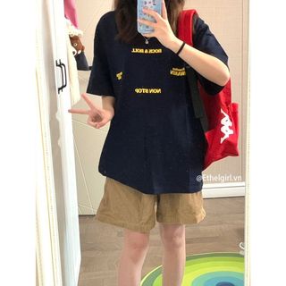 [Giao hàng trong 2 ngày] Quần Áo Nữ Hàn Quốc In Chữ Cổ Tròn Unisex Oversize Áo Thun Tay Ngắn Top
