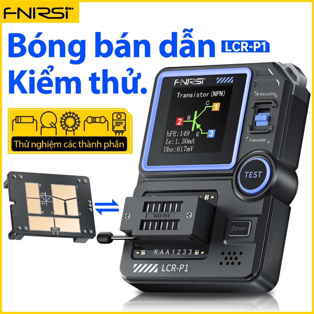 Fnirsi LCR-P1 Transistor Tester Diode Triode Điện Dung Đồng Hồ Đo Điện Trở LCR ESR Meter NPN PNP MOS