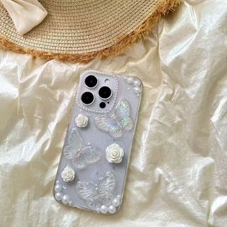 Vỏ điện thoại tpu siêu mỏng lấp lánh ngọc trai có họa tiết hình con bướm cho iphone 15 14 13 pro max 12 pro 11promax xr xs max 8 7plus