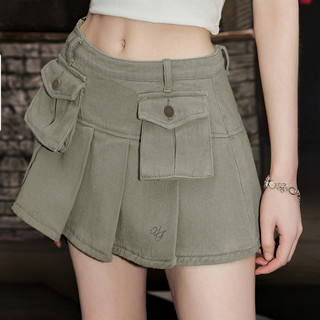 Váy Denim xếp ly eo thấp Unifree