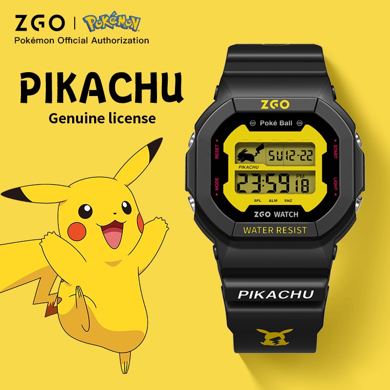 Đồng hồ điện tử ZGO x Pokémon PIKACHU Chính hãng Chống nước Dạ quang Thể thao Trẻ em Thanh niên 866