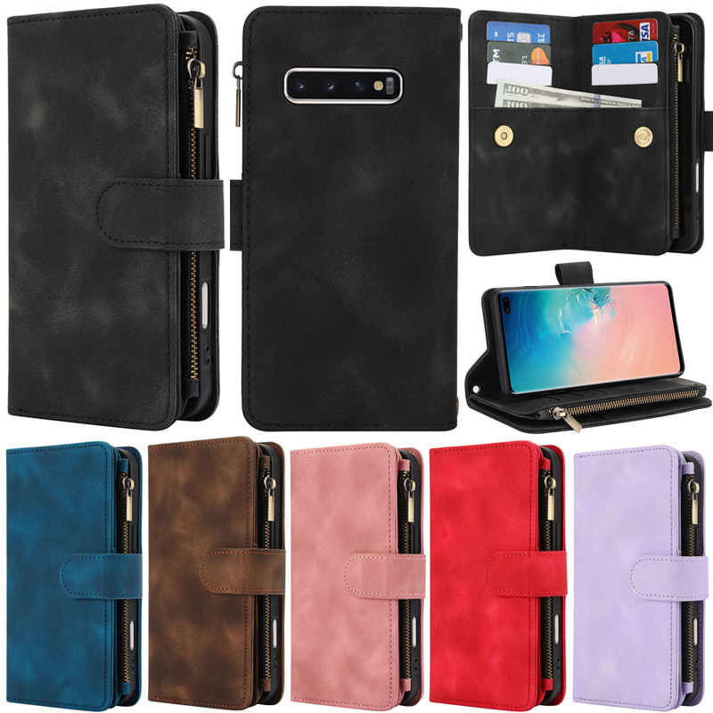 Ốp Lưng Sang Trọng Cho Samsung Galaxy S10 Plus S9 Plus Note 20 Ultra S20 FE S21 FE A13 M13 5G Note 10 + S10 + A04S A50 A70 A30s A50s A70s Túi Ví Dây Kéo Da Mềm Flip Cover