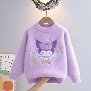  Sanrio Kuromi Bé Gái Áo Len 2025 Thu Đông Trẻ Em Hoạt Hình Chui Đầu Giả Lông Chồn Thiếu Niên Tay Dài Sang Trọng Áo Len 