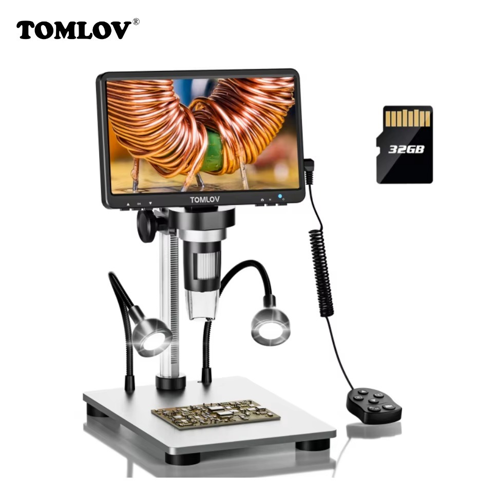 Máy ảnh kính hiển vi kỹ thuật số LCD TOMLOV DM9 7 "Độ phóng đại 1200x Máy ghi Video Microscopio cầm 