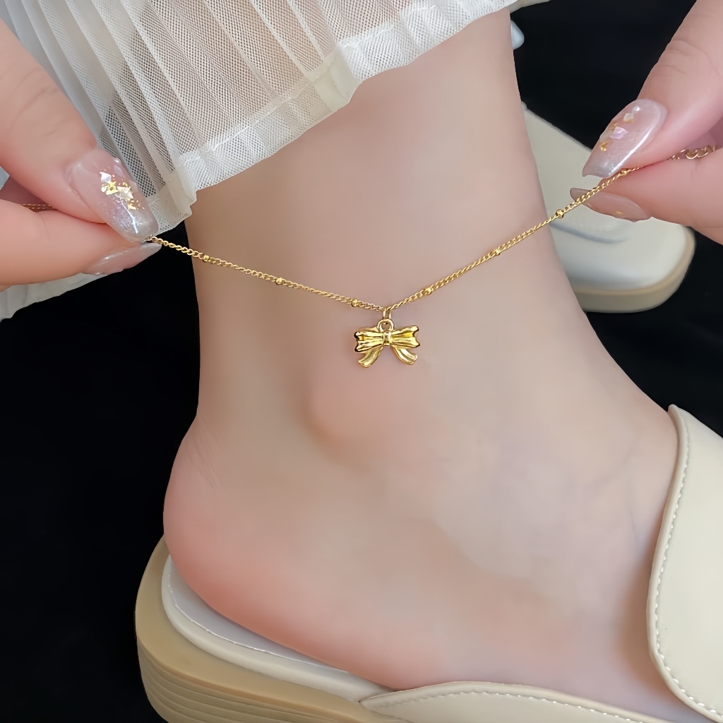 Nơ Thép Titan Chống Phai Màu Vòng Chân Phong Cách Mới Nhẹ Sang Trọng Mạ Điện k Vàng Niche Cao Cấp Ngọt Ngào Cô Gái Trang Sức