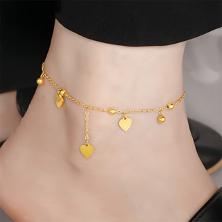 Vòng chân bằng thép titan tình yêu Mạ điện 18K Dây chuyền chân hạt chuyển vàng Thiết kế thích hợp Giày dép chống phai màu cảm giác cao cấp