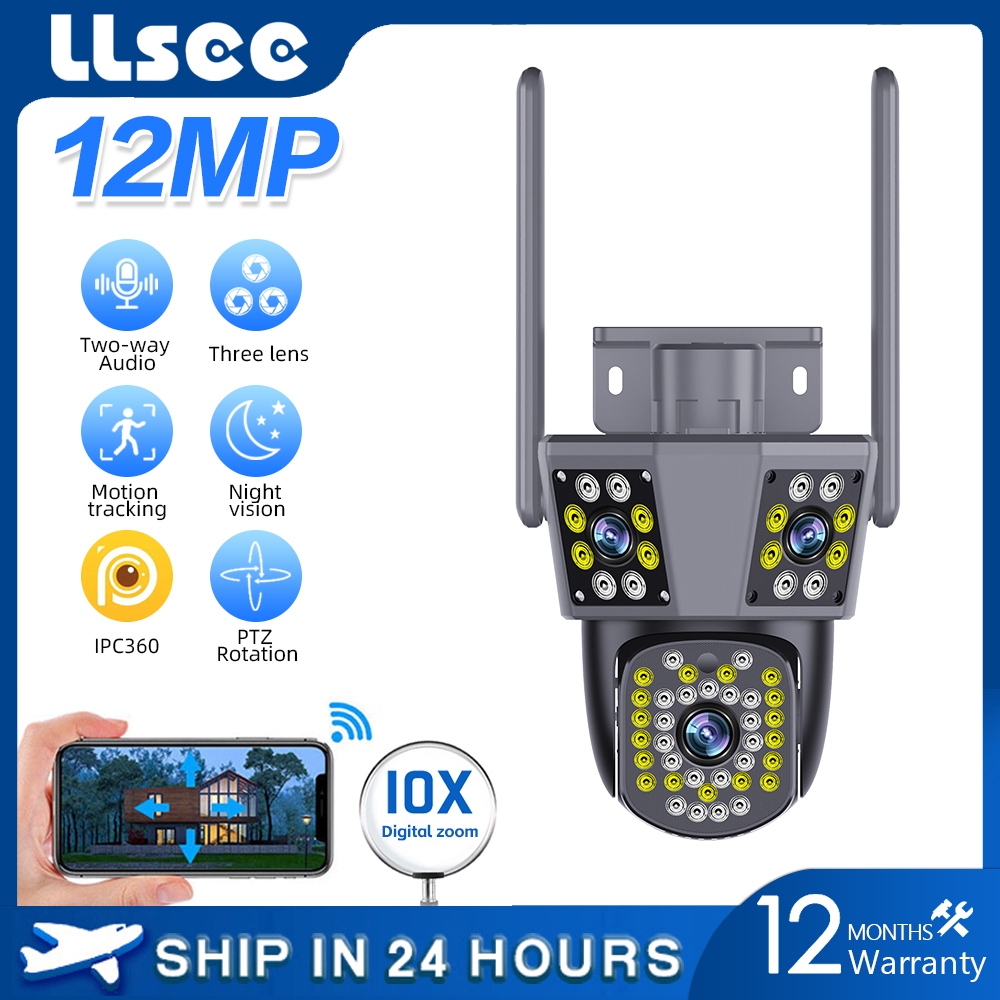 LLSEE 3 Mắt Ba Hình Ảnh 4K Không Dây WIFI Không Thấm Nước Ngoài Trời IP Camera Phát Hiện Chuyển Động Theo Dõi 360 Độ CCTV Màu Thông Minh Tầm Nhìn Ban Đêm Âm Thanh Và Ánh Sáng Báo Động PTZ