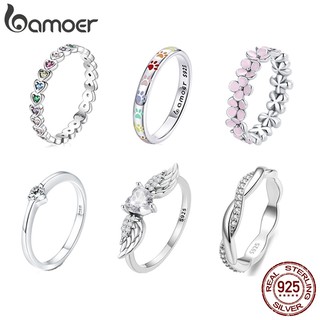 Bamoer Bạc 925 Nhẫn Đơn Giản Trang Sức Thời Trang Cho Nữ Bé Gái
