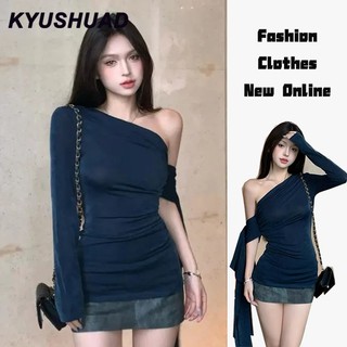 Áo thun nữ KYUSHUAD thiết kế gợi cảm có dây đeo nổi lệch vai dài tay