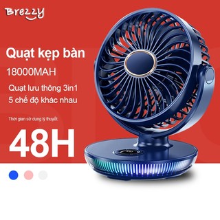  BREZZY  18000 mAh  Quạt kẹp bàn,Quạt Sạc Đa Năng Để Bàn quạt gấp mini thiết kế để bàn Quạt mini sạc điện 10000 mah quạt tích điện mini 5 cấp độ gió Quạt Mini Tích Hợp Đèn Ngủ Cao Cấp - BH 12 tháng 