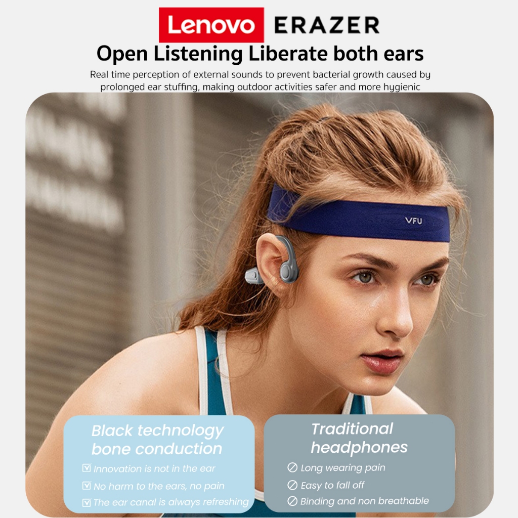 Lenovo ERAZER XF22 Tai nghe không dây dẫn truyền qua xương, tai nghe thể thao, Bluetooth 5.4i, chống nước PX5, màn hình cảm ứng, tai nghe âm thanh nổi HiFi, thời lượng pin dài, tai nghe Bluetooth không dây | BigBuy360 - bigbuy360.vn