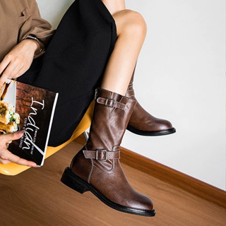 Lavina Carpio Nữ Mới Phong Cách retro Giữa Ống Tây Cao Bồi Giày Cao Bồi Gót Dày Thời Trang Hiệp Sĩ Giày Bốt Ngắn