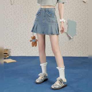 Váy Denim xếp ly lưng cao Unifree