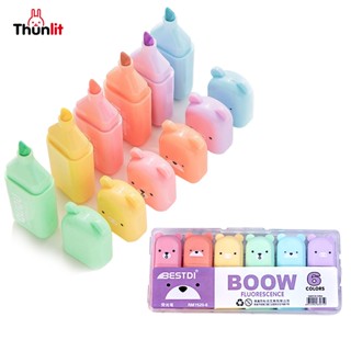Bộ bút dạ quang Thunlit Mini hoạt hình 6 màu Bút dạ trang trí cho học sinh Nhật ký và sổ kế hoạch tự làm