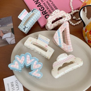  7.5cm Phong Cách Nữ Tính Hàn Quốc Kẹp Tóc Cô Gái Ngọt Ngào Tính Khí Acrylic Kẹp Tóc Mặt Sau Đầu Kẹp Tóc Hoa Kẻ Sọc Nơ Vuốt Kẹp Phụ Kiện Tóc Thời Trang 