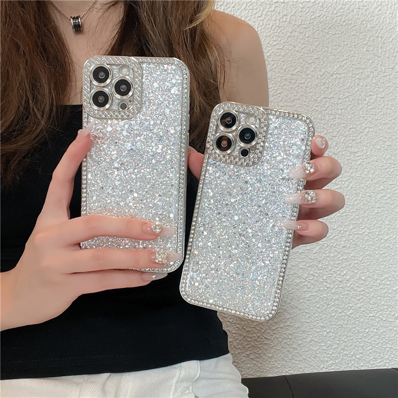 Mới hợp thời trang bạc kim cương sequin bao gồm tất cả các thiết kế chống rơi Vỏ điện thoại cho IPhone 16 15 14 13 12 11 Pro Max X XS XR 8 7 Plus Vỏ TPU mềm chống bụi bẩn