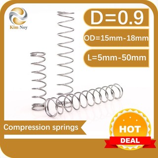  5 lò xo áp suất SUS304 không gỉ d0.9mm OD15 / 16 / 17 / 18 / 20mm chiều dài lò xo nén 10-100mm lò xo nhỏ