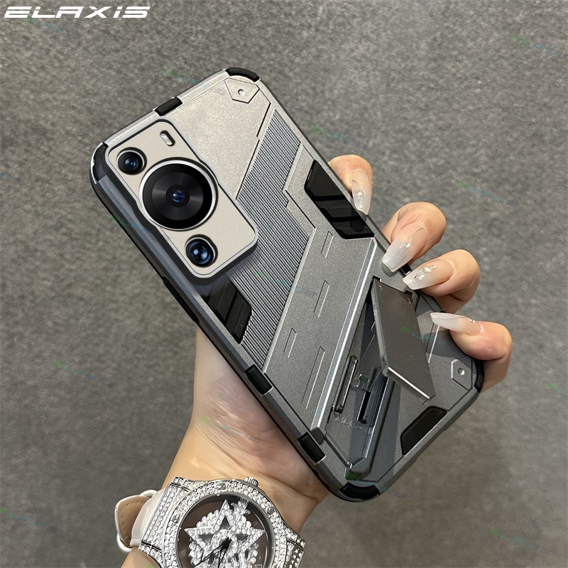 Elaxis Vỏ Cho Huawei P60 Pro Ốp lưng Hỗn Hợp Sang Trọng Giáp Lnvisible Gấp Chân Đế Cứng Ốp Lưng ES022