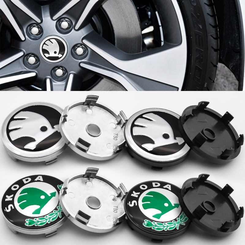Skoda 1 bộ / 4 chiếc 60mm nắp trung tâm ô tô nắp trung tâm phụ kiện logo ô tô phù hợp cho Skoda Rapi